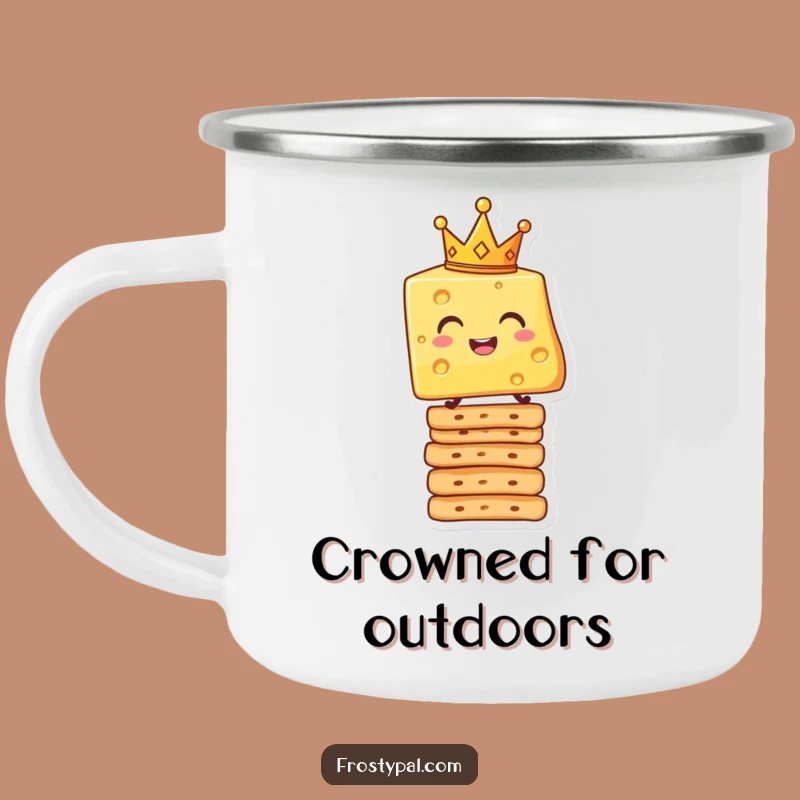 Funny Cheese King Camping Mug - Rugged Crowned Cheese Cracker Stack Adventure Gift