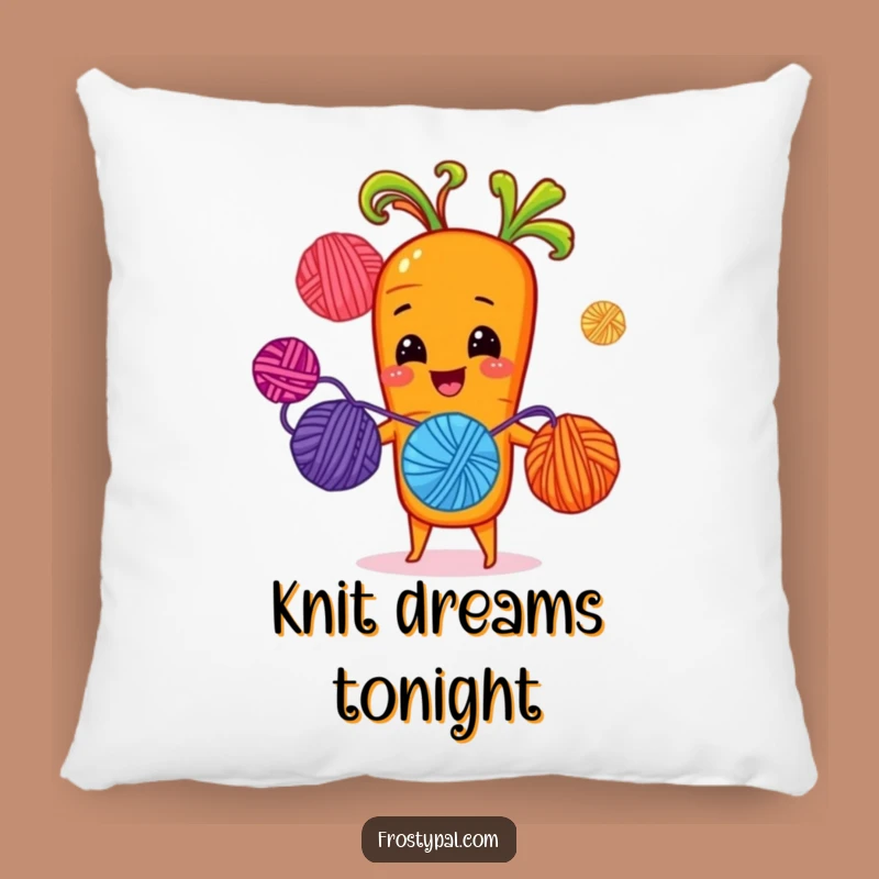 Funny Carrot Juggling Yarn Pillow - Cozy Crafter Cushion Gift