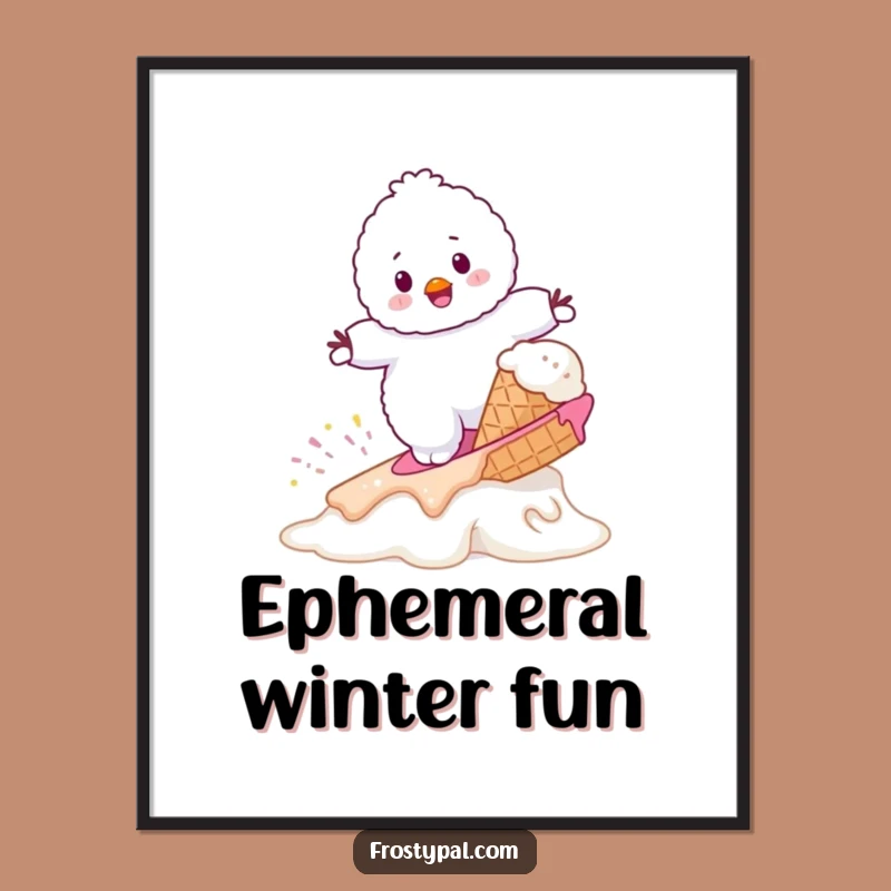 Funny Snowman Surf Ice Cream Digital Art - Wacky Winter Decor Print