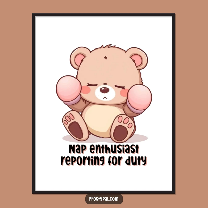 Funny Sleepy Bear Cub Digital Art: Adorable & Hilarious Wall Decor Instant Download