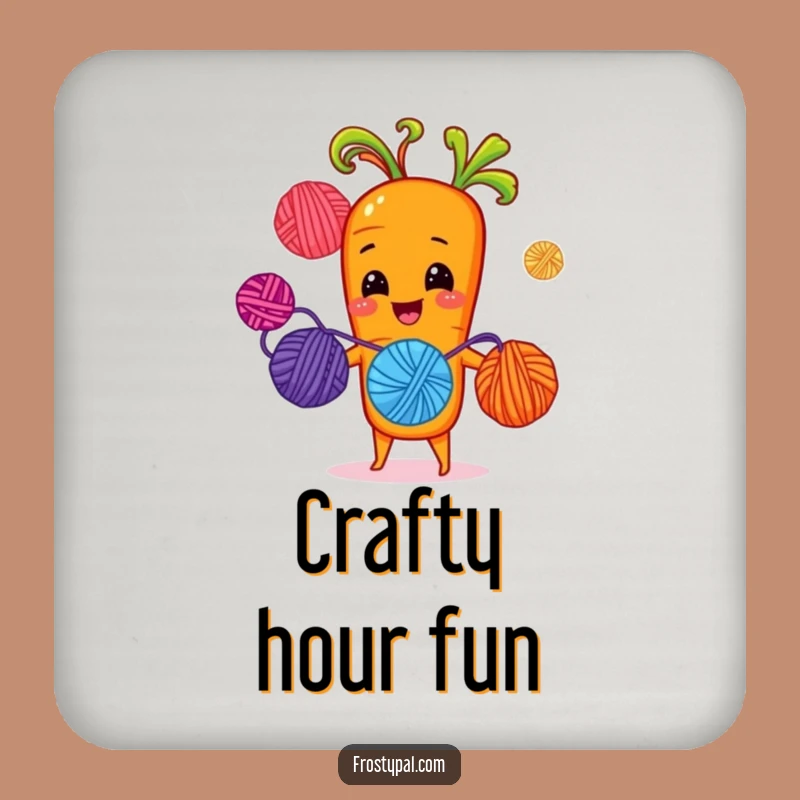 Funny Carrot Juggling Yarn Coaster - Humorous Crafter Protection Gift