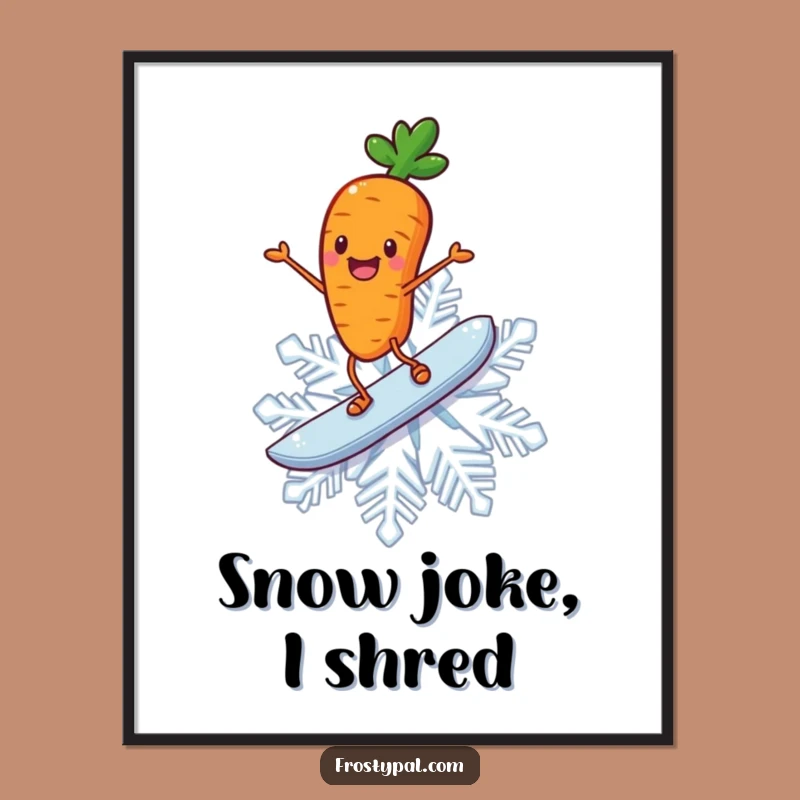 Funny Carrot Poster: Winter Surfer Vibes, Hilarious Wall Decor for Any Room