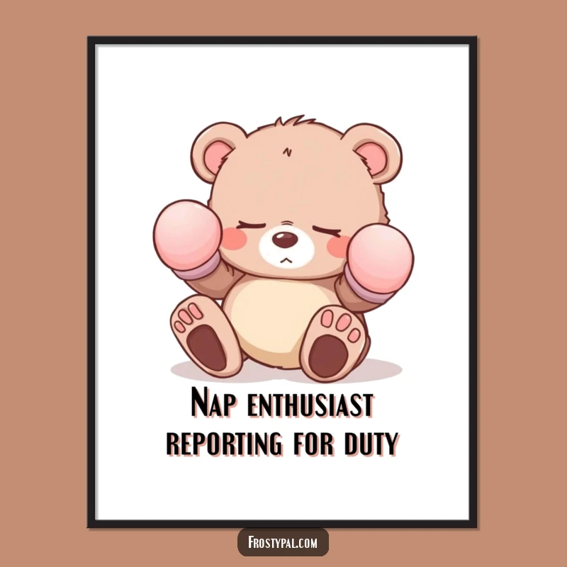 Funny Sleepy Bear Cub Poster: Charming & Hilarious Art for Any Room