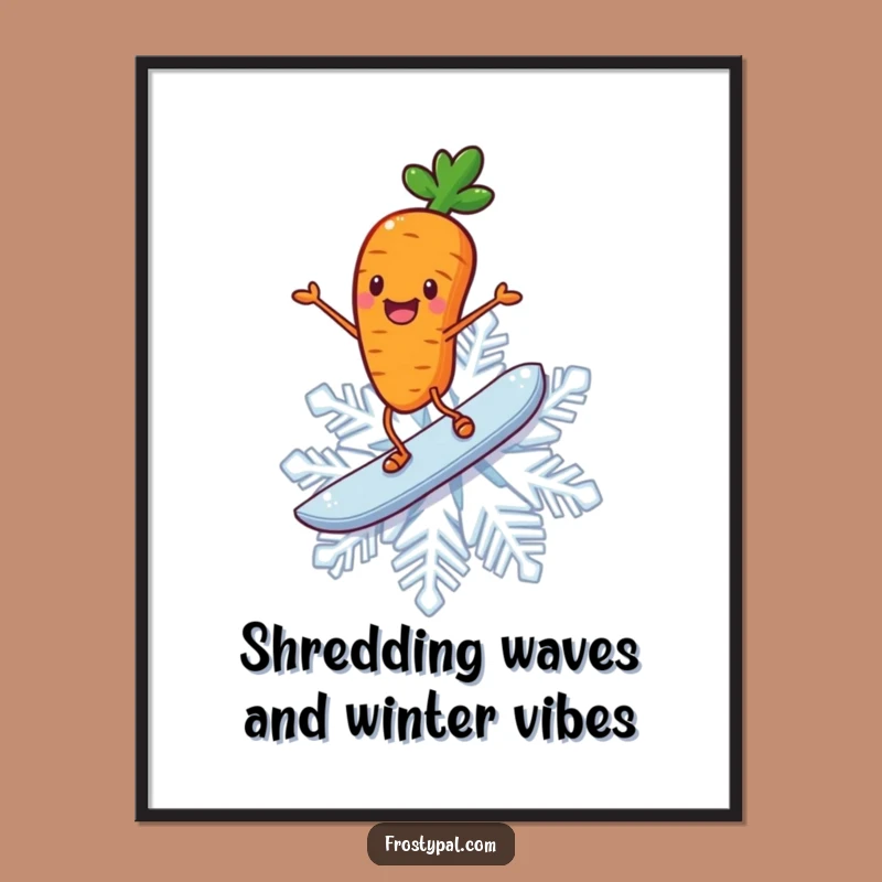Funny Free Printable Wall Art: Carrot's Snowflake Surf Adventure - Quirky Downloadable Decor
