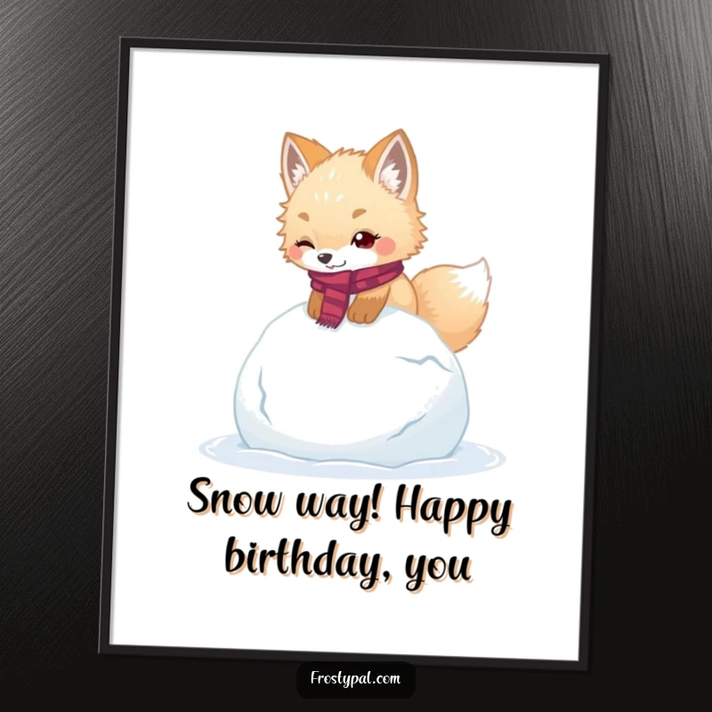 Funny Free Printable Wall Art: An arctic fox in a scarf hilariously tripping over an oversized snowball, creating a delightful scene.