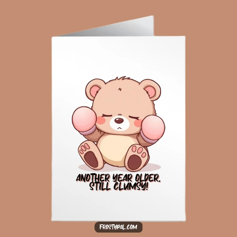 Funny Free Printable Bear Cub Birthday Card: Sleepy & Clumsy - Downloadable Gift